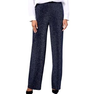 New Susan Graver Occasions Metallic Knit Wide Leg Pants Navy Blue Size Medium